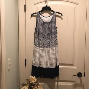 Blue and white sleeveless dress